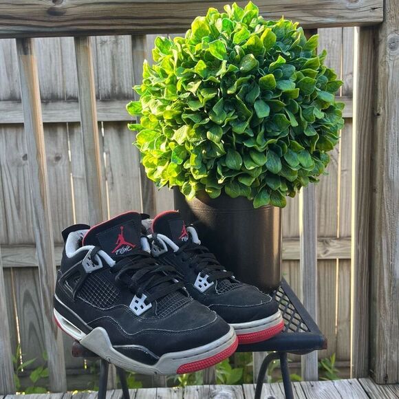 Nike Air Jordan Retro 4 Bred 2019 308497-060 Fire Red Cement Sneakers - Picture 1 of 10